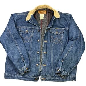 Vintage Wrangler blanket lined corduroy medium wash denim jacket size 44L